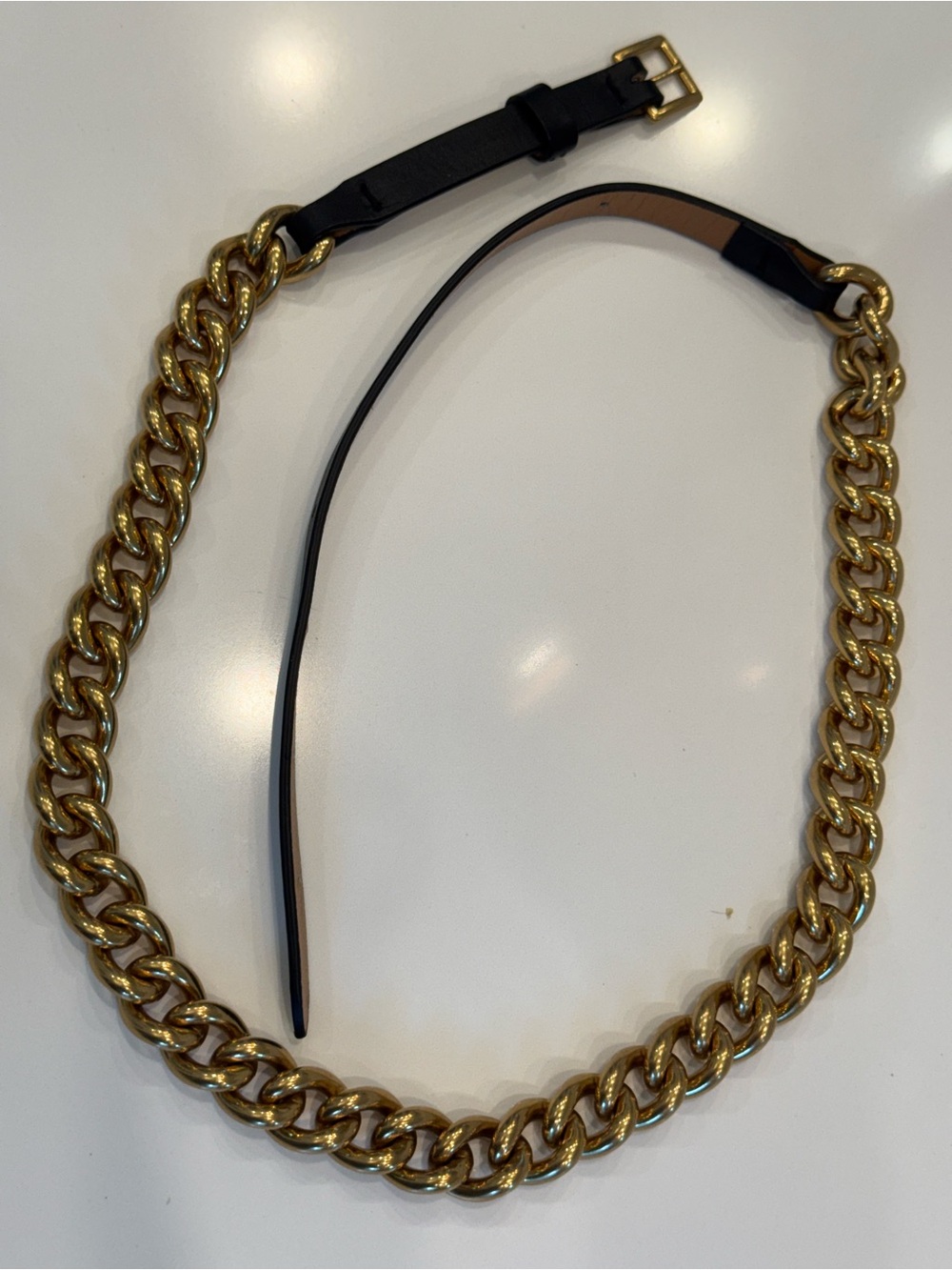 ZIMMERMANN Gold Chain Accent Skinny Women’s Belt - BLACK/GOLD adjustable